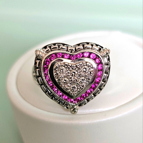 Helzberg 1/6 Carat T.W. Diamond and Lab Created Ruby Heart Ring, Size 7 - Picture 3 of 7